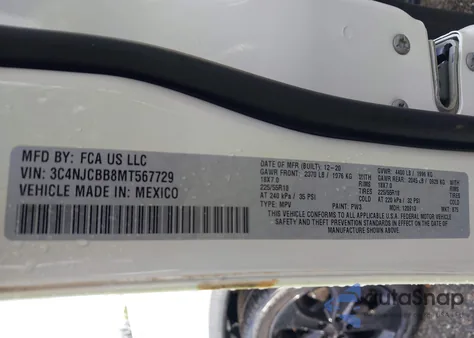 2021 Jeep Compass Altitude Fwd из США, поврежденный, VIN 3C4NJCBB8MT567729